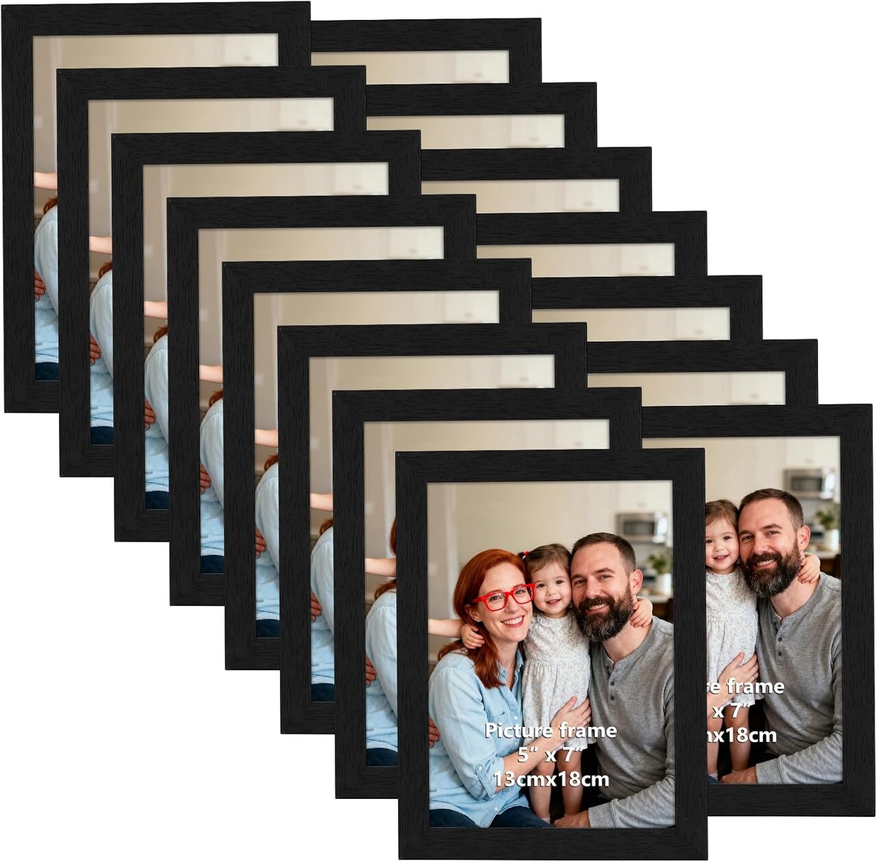 5x7 Picture Frame Set of 15, Black Wooden Photo Frames Bulk Pack, Engineered MDF Wood Frames for Wall & Tabletop Display, Shatter-Resistant Plexiglass Gallery Wall Frame Set for Home & Office Decor